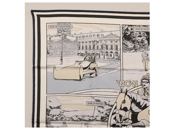 Hermès Foulard HERMES Carre 90 ""DOUBLE FACE WOW"" in seta multicolore Auth am10818SAM - vista 15