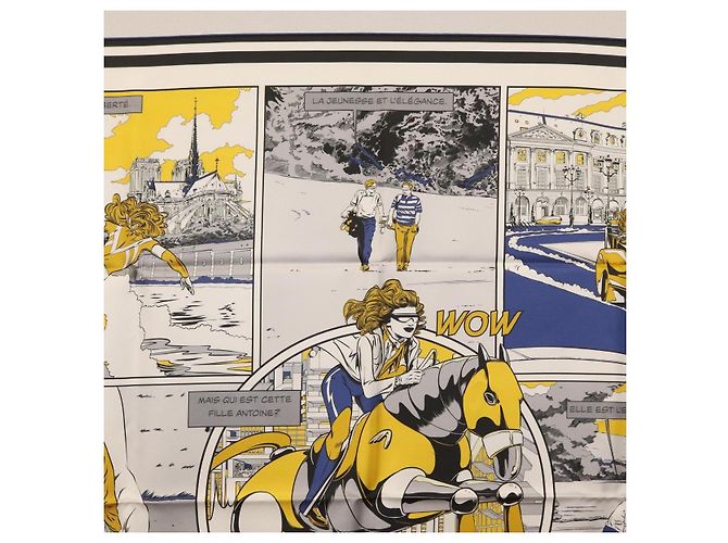 Hermès Foulard HERMES Carre 90 ""DOUBLE FACE WOW"" in seta multicolore Auth am10818SAM - vista 3