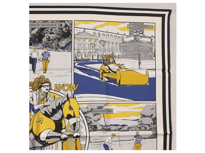 Hermès Foulard HERMES Carre 90 ""DOUBLE FACE WOW"" in seta multicolore Auth am10818SAM - vista 4