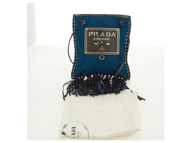 Borsa a Spalla PRADA Nylon Blu Oro Auth 171065V D'oro - vista 12