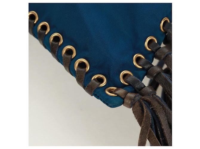Borsa a Spalla PRADA Nylon Blu Oro Auth 171065V D'oro - vista 16