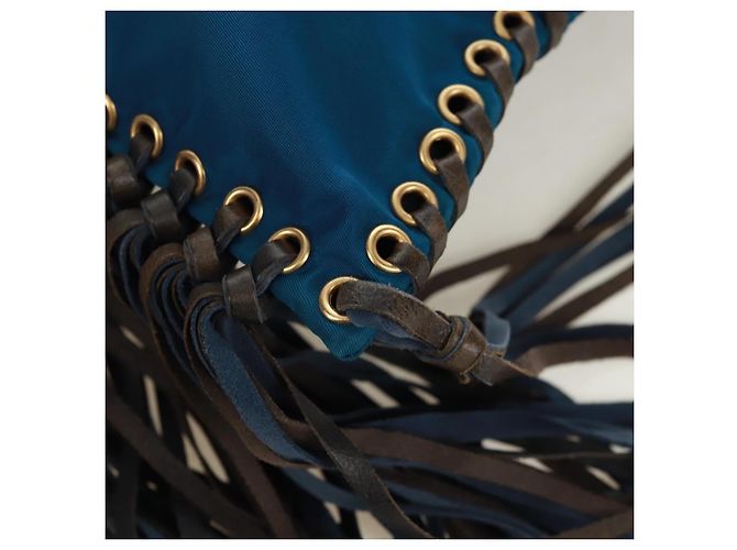 Borsa a Spalla PRADA Nylon Blu Oro Auth 171065V D'oro - vista 17