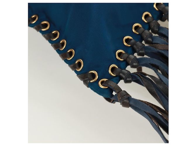 Borsa a Spalla PRADA Nylon Blu Oro Auth 171065V D'oro - vista 18