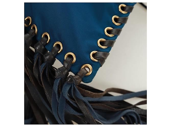 Borsa a Spalla PRADA Nylon Blu Oro Auth 171065V D'oro - vista 19
