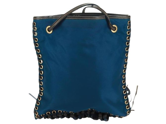 Borsa a Spalla PRADA Nylon Blu Oro Auth 171065V D'oro - vista 2