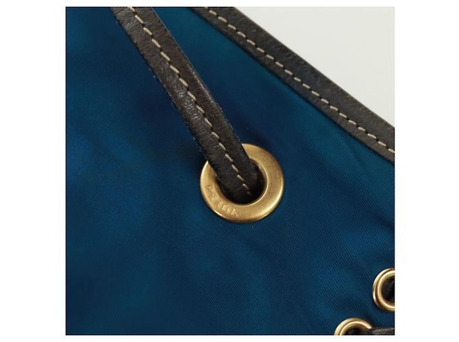 Borsa a Spalla PRADA Nylon Blu Oro Auth 171065V D'oro - vista 20