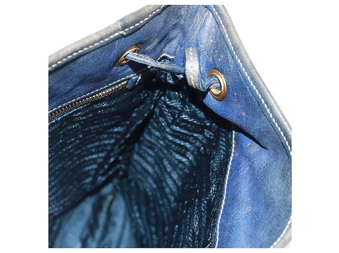 Borsa a Spalla PRADA Nylon Blu Oro Auth 171065V D'oro - vista 22