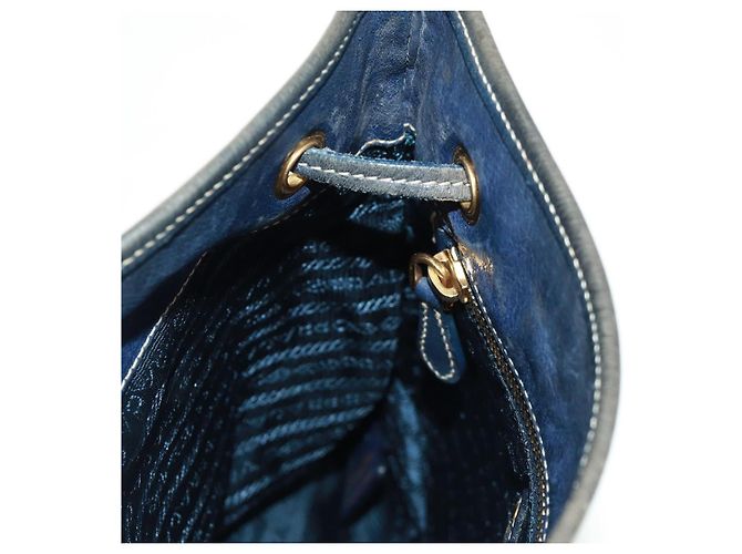 Borsa a Spalla PRADA Nylon Blu Oro Auth 171065V D'oro - vista 23