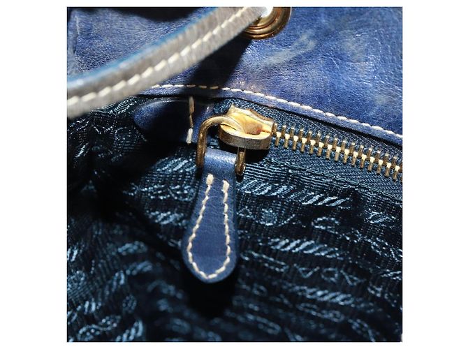 Borsa a Spalla PRADA Nylon Blu Oro Auth 171065V D'oro - vista 24
