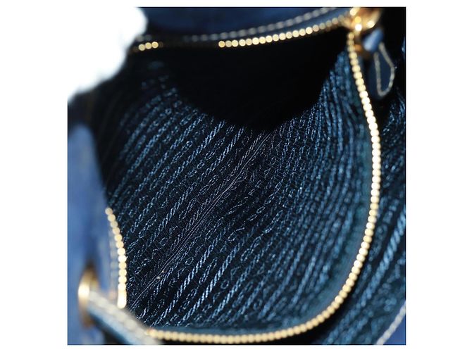 Borsa a Spalla PRADA Nylon Blu Oro Auth 171065V D'oro - vista 25