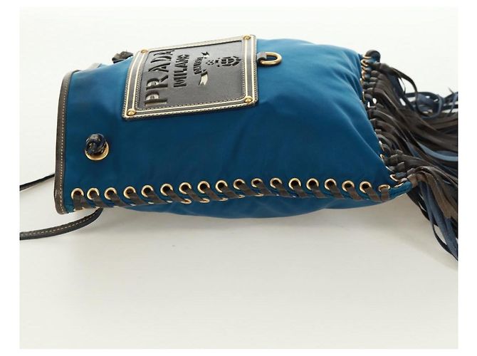 Borsa a Spalla PRADA Nylon Blu Oro Auth 171065V D'oro - vista 3