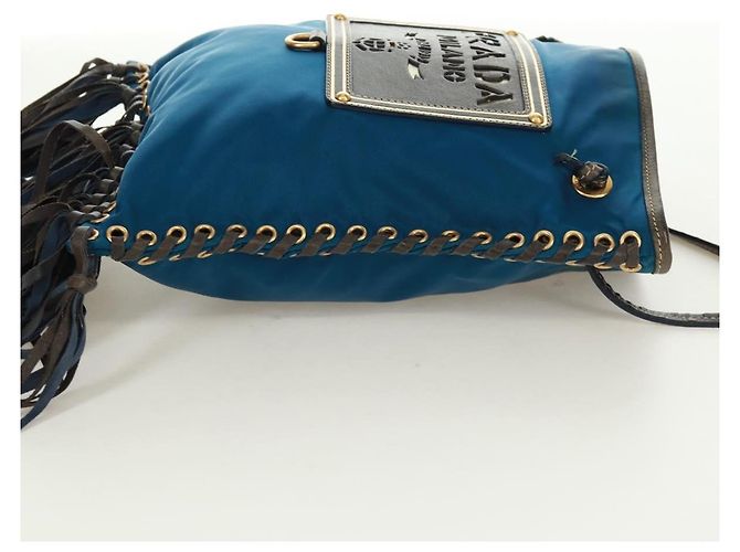 Borsa a Spalla PRADA Nylon Blu Oro Auth 171065V D'oro - vista 4
