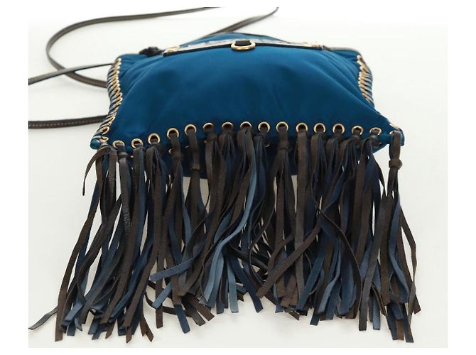 Borsa a Spalla PRADA Nylon Blu Oro Auth 171065V D'oro - vista 5