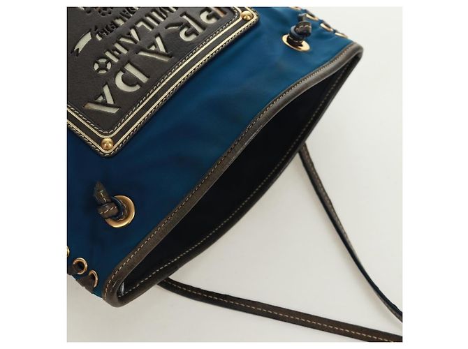 Borsa a Spalla PRADA Nylon Blu Oro Auth 171065V D'oro - vista 6