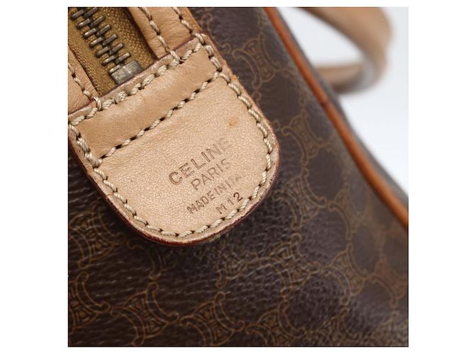 Céline Borsa a mano in tela Macadam CELINE in pelle PVC marrone oro Auth 173522 D'oro - vista 12