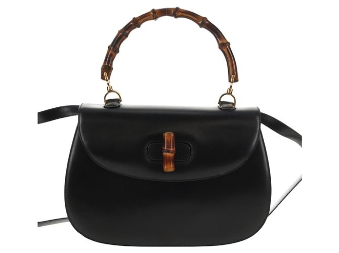 Borsa a mano in pelle Gucci Bamboo 2way Nera Oro 000 46 0063 Auth 145923V Nero D'oro - vista 13