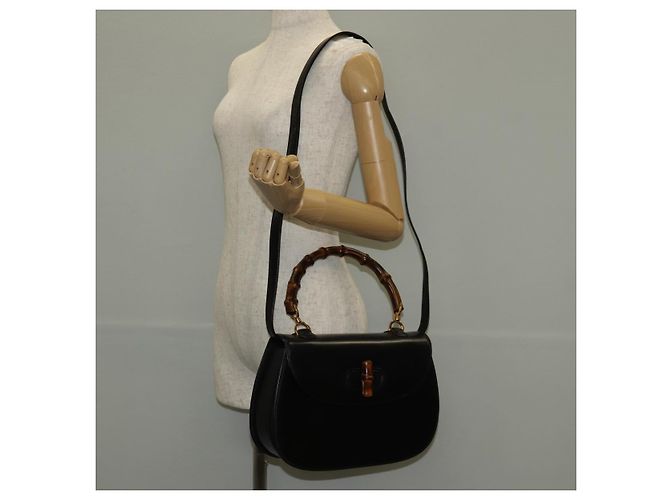 Borsa a mano in pelle Gucci Bamboo 2way Nera Oro 000 46 0063 Auth 145923V Nero D'oro - vista 27