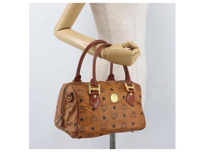 MCM Vicetos Logogram Handtasche PVC Leder Braun Gold Auth 172090 Golden - Ansicht 23