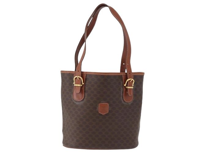 Céline Borsa tote in tela Macadam CELINE in pelle PVC marrone oro Auth 172185 D'oro - vista 13
