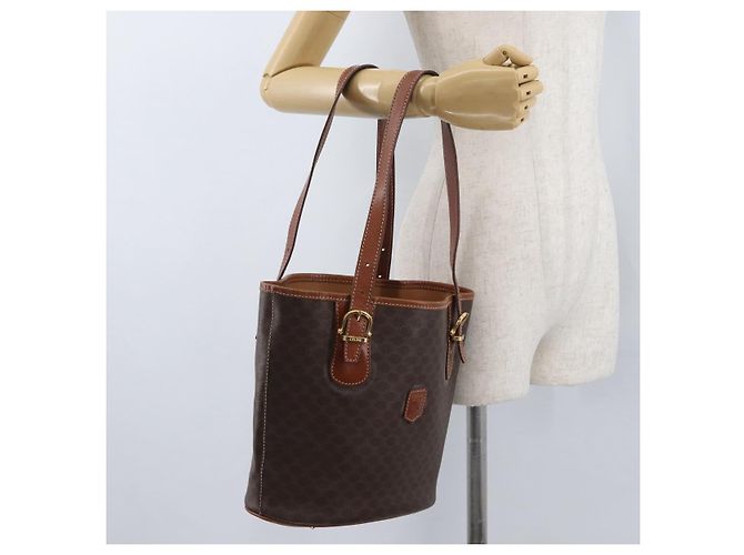 Céline Borsa tote in tela Macadam CELINE in pelle PVC marrone oro Auth 172185 D'oro - vista 26