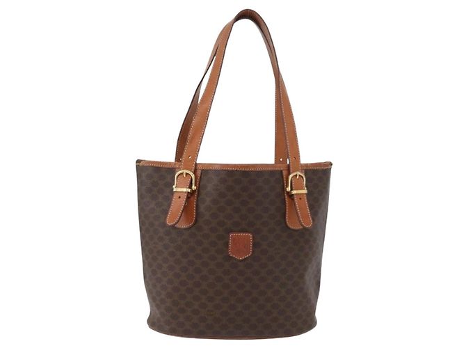Céline Borsa tote in tela Macadam CELINE in pelle PVC marrone oro Auth bs33451 D'oro - vista 13