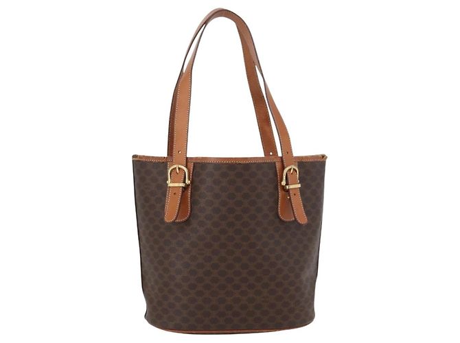 Céline Borsa tote in tela Macadam CELINE in pelle PVC marrone oro Auth bs33451 D'oro - vista 2