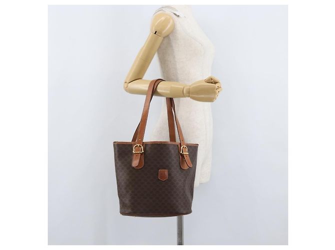 Céline Borsa tote in tela Macadam CELINE in pelle PVC marrone oro Auth bs33451 D'oro - vista 25