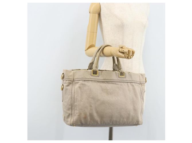 PRADA Borsa Canapa PM in tela 2way grigio oro Auth bs33424 Marrone D'oro - vista 27