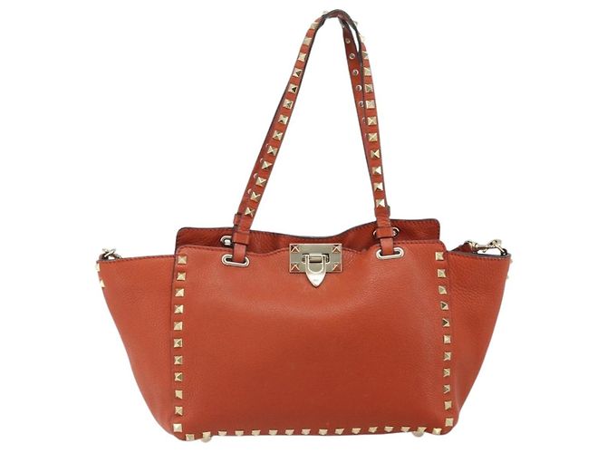 Valentino Borsa Tote in pelle 2 in 1 Arancione Oro Auth BA10422 D'oro - vista 13