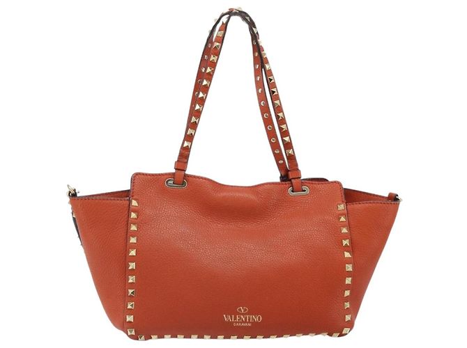 Valentino Borsa Tote in pelle 2 in 1 Arancione Oro Auth BA10422 D'oro - vista 2