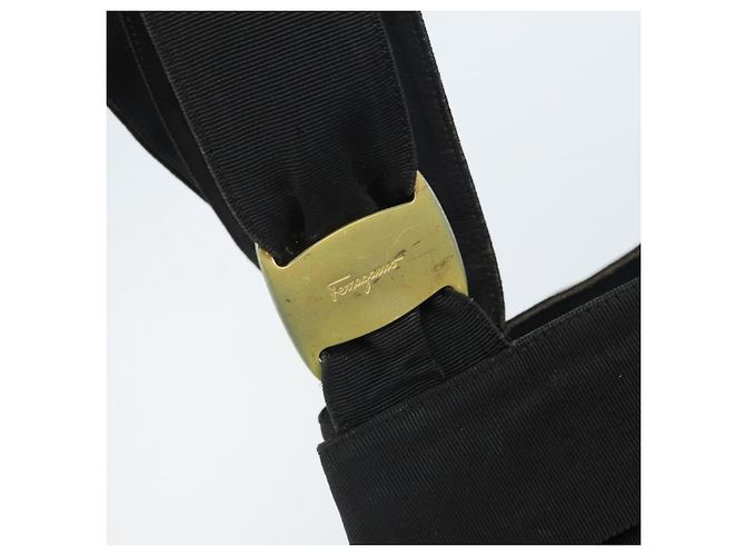 Borsa Tote Salvatore Ferragamo in tela nera e oro Auth 169405 Nero D'oro - vista 14
