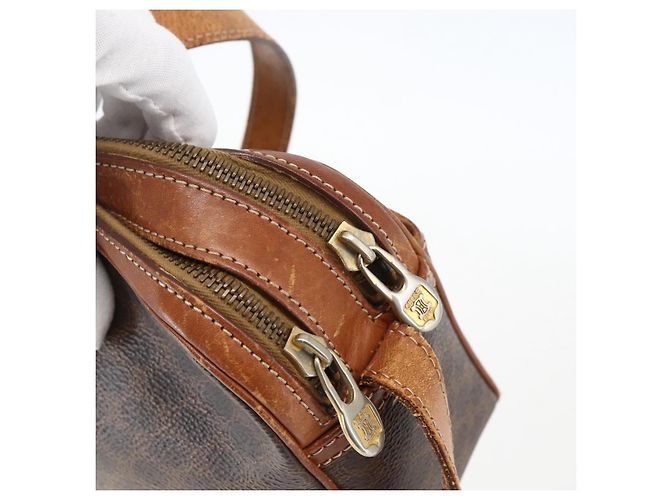 Céline Borsa a Spalla in Tela Macadam CELINE in Pelle PVC Marrone Oro Auth 173557 D'oro - vista 10