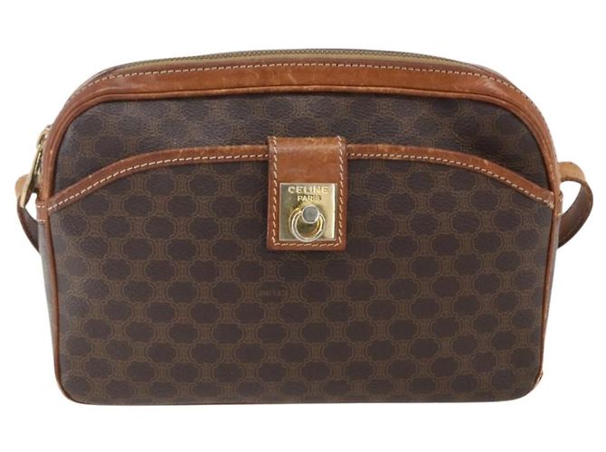 Céline Borsa a Spalla in Tela Macadam CELINE in Pelle PVC Marrone Oro Auth 173557 D'oro - vista 13