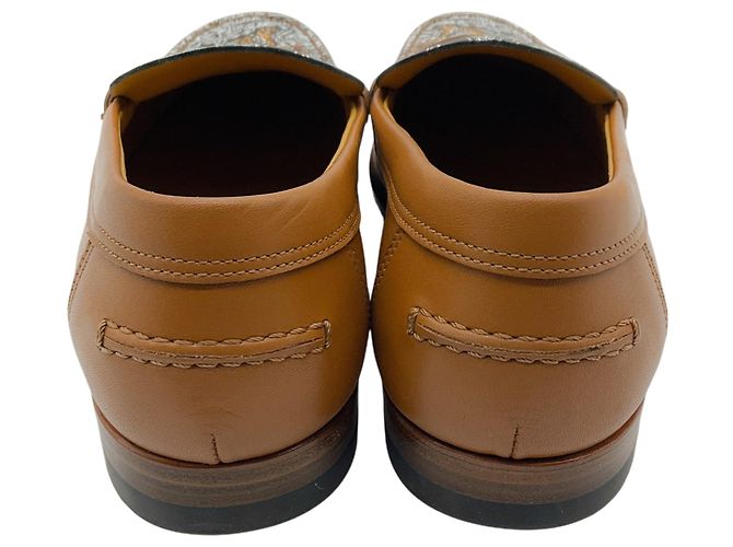 Hermès Hellbraune Leder Kennedy Slipper mit Leopardenmuster-Vamp - Ansicht 5