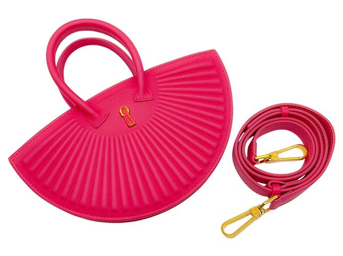 Bolsa de leque de couro rosa choque Schiaparelli - vista 9