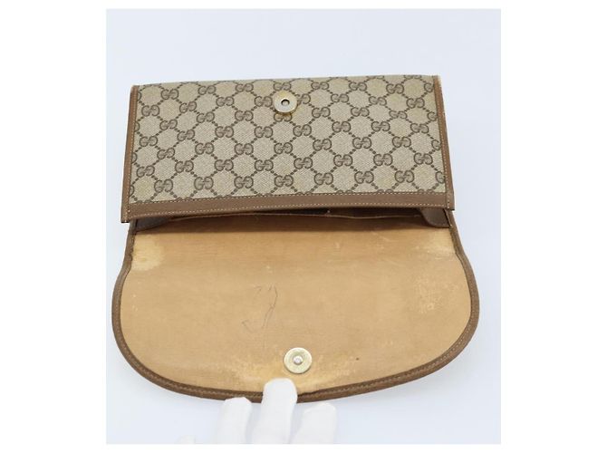 GUCCI GG Supreme Web Sherry Line Clutch Bag PVC Beige Oro 89 01 030 Auth 170838 D'oro - vista 13