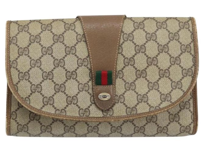 GUCCI GG Supreme Web Sherry Line Clutch Bag PVC Beige Oro 89 01 030 Auth 170838 D'oro - vista 2