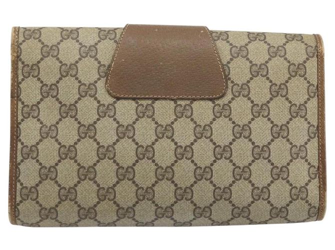 GUCCI GG Supreme Web Sherry Line Clutch Bag PVC Beige Oro 89 01 030 Auth 170838 D'oro - vista 3