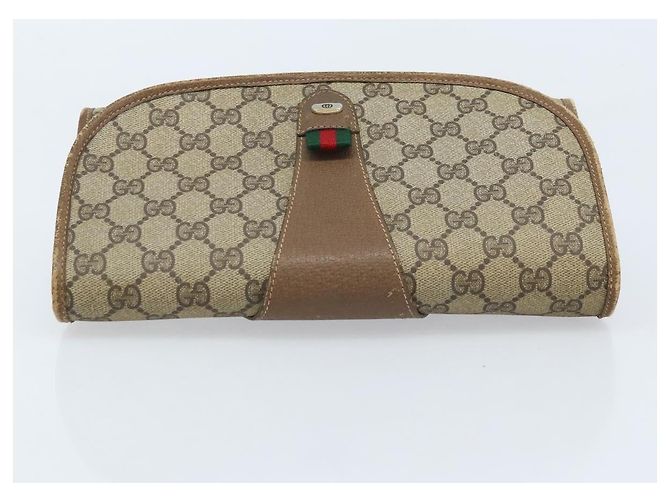 GUCCI GG Supreme Web Sherry Line Clutch Bag PVC Beige Oro 89 01 030 Auth 170838 D'oro - vista 6