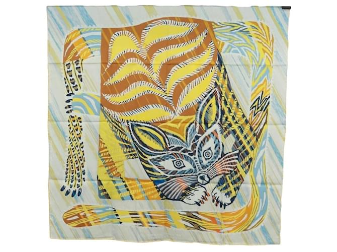 Hermès HERMES Sciarpa Carré 90 "LE CHAT CARRE" Sete Beige Auth 172015SAM - vista 13