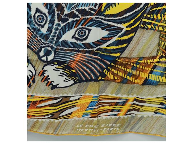 Hermès HERMES Sciarpa Carré 90 "LE CHAT CARRE" Sete Beige Auth 172015SAM - vista 9