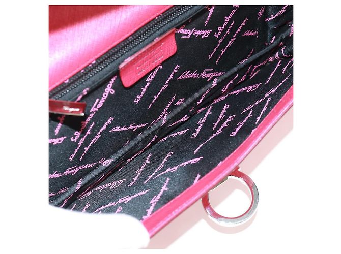 Borsa a mano in pelle Gancini Salvatore Ferragamo 2 in 1 Rosa Argento Auth 171936V - vista 10