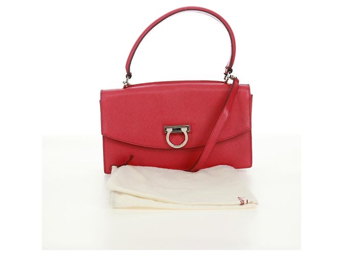 Borsa a mano in pelle Gancini Salvatore Ferragamo 2 in 1 Rosa Argento Auth 171936V - vista 12