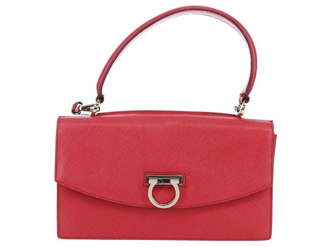 Borsa a mano in pelle Gancini Salvatore Ferragamo 2 in 1 Rosa Argento Auth 171936V - vista 13