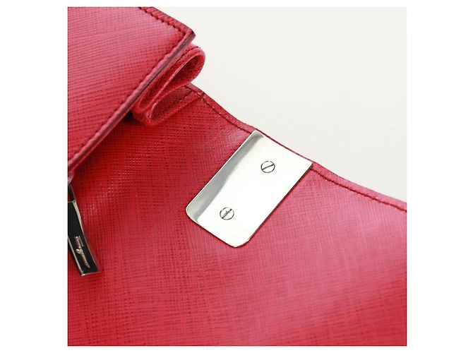 Borsa a mano in pelle Gancini Salvatore Ferragamo 2 in 1 Rosa Argento Auth 171936V - vista 22