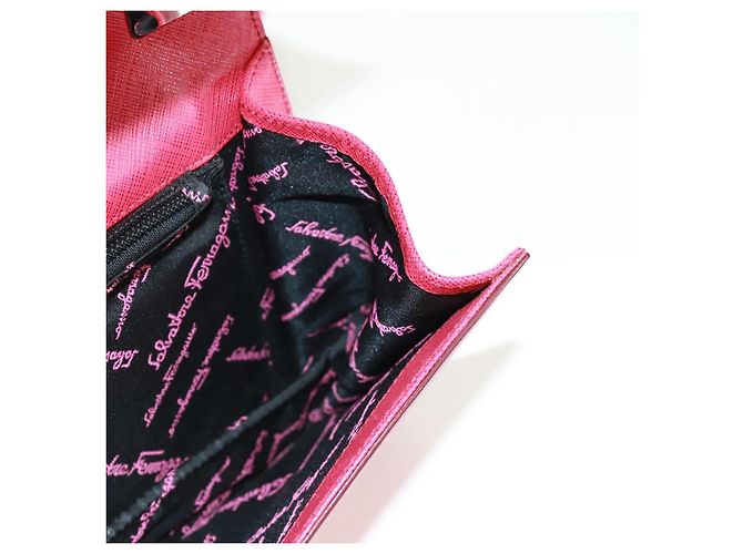 Borsa a mano in pelle Gancini Salvatore Ferragamo 2 in 1 Rosa Argento Auth 171936V - vista 23