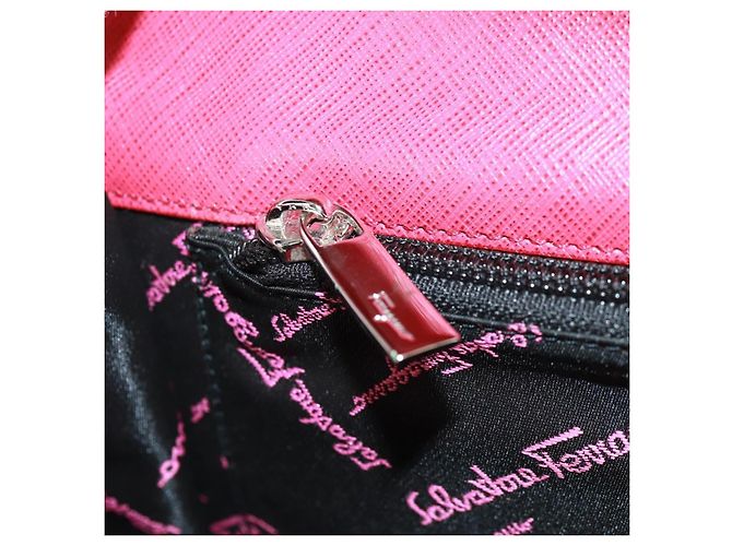Borsa a mano in pelle Gancini Salvatore Ferragamo 2 in 1 Rosa Argento Auth 171936V - vista 25