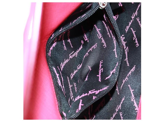 Borsa a mano in pelle Gancini Salvatore Ferragamo 2 in 1 Rosa Argento Auth 171936V - vista 26