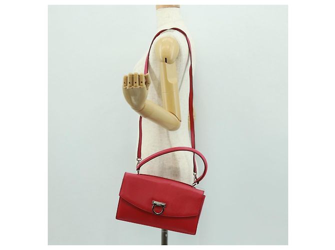 Borsa a mano in pelle Gancini Salvatore Ferragamo 2 in 1 Rosa Argento Auth 171936V - vista 27
