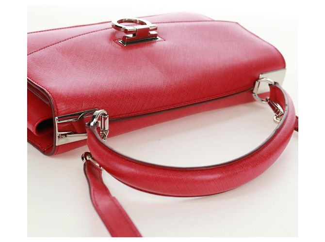 Borsa a mano in pelle Gancini Salvatore Ferragamo 2 in 1 Rosa Argento Auth 171936V - vista 6
